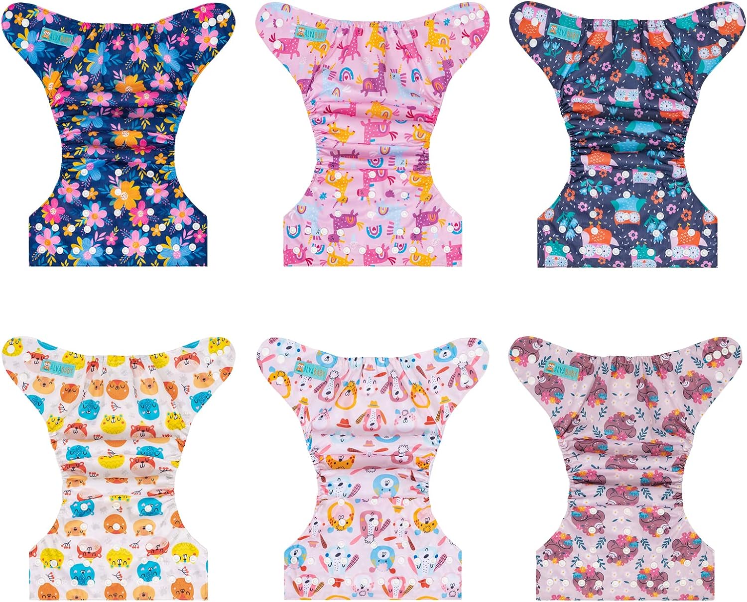ALVABABY Baby Cloth Diapers 6 Pack + 12 Inserts One Size Adjustable Washable Reusable for Baby Girls and Boys 6BM102 - Image 3